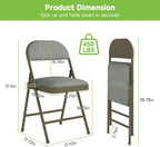 Real Relax 4 Pack Folding Chairs with Padded Cushion and Back, Comfortable Soft Fabric Cushion and Steel Frame Metal, Indoor Outdoor Seat for Office Events Wedding Party, 450LBFabric Oatmeal Strip
