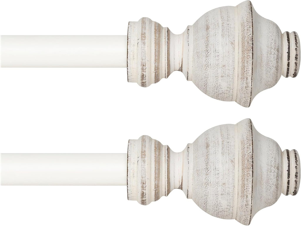 Deco Window Adjustable Curtain Rod for Windows 18 to 44 Inch Extendable Heavy Duty 3/4 Inch Iron Drapery Pole with Cambria Finials Wall Mounted French Door Farmhouse Curtain Rods (Pack of 2, White)