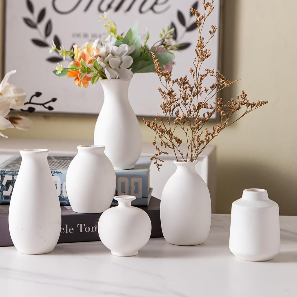 Ceramic Bud Vase Set of 12, White Small Vases | Mini single stem vases for flowers, wedding centerpieces, dining table, shelf display, modern decor accents