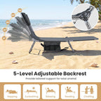 Goplus Tanning Chair, Portable Lightweight 10.5LBS Beach Lounger with Face Arm Holes, Adjustable 5-Position, 330LBS Capacity, Side Pocket, Removable Cushions, Portable Sunbathing Chair for Pool