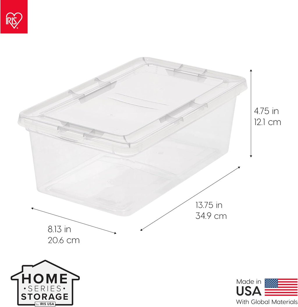 IRIS USA 12-Pack Plastic Storage Bins with Lids, 7 Quart Stackable Clear Organizing Containers, Durable BPA-Free Latching Boxes for Home, Office, Garage & Closet Organization, Medium Size, Clear