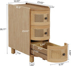 Tribesigns 3-Drawer Rattan End Table, Sofa Side Table with Vintage Embossed Handles for Living Room, Bedroom (2, Oak)