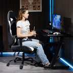 Gaming Chair with Footrest, Video Game Chair with Massage, PU Leather Computer Chair, Lumbar Support for Men Women, Home Office, Height Adjustable, Ergonomic High Back, White