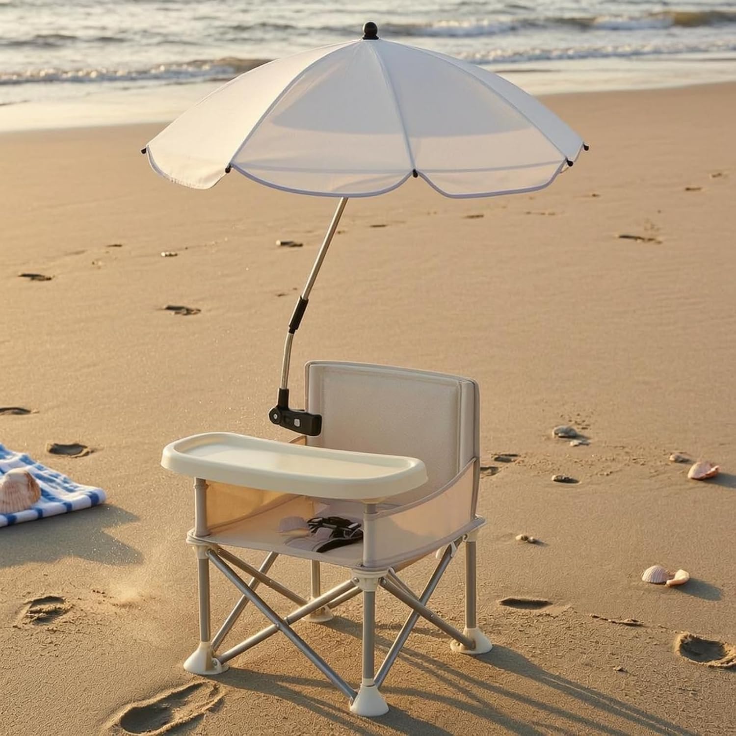 Gralara Portable Folding High Chair Detachable Canopy Folding Child Dining Chair Adjustable Pole Child Seating for Children, Outdoor, Indoor, Pink, Pink + Umbrella