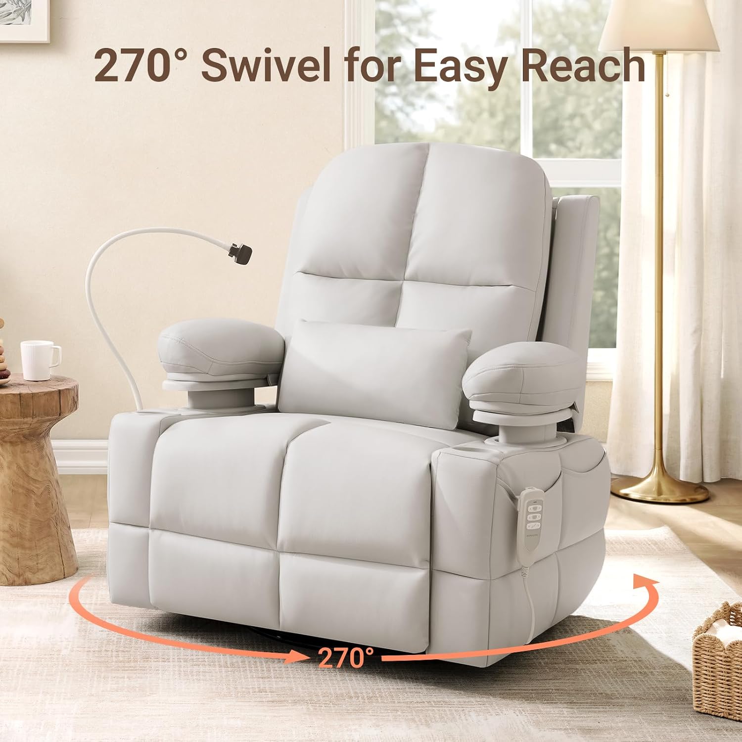 MAMAZING Lullapod Oversized Power Nursery Recliner Chair, Triple Motor Glider Rocker with Adjustable Armrests, 270° Swivel Rocking Chair Nursery with Dual Charging Port and Storage