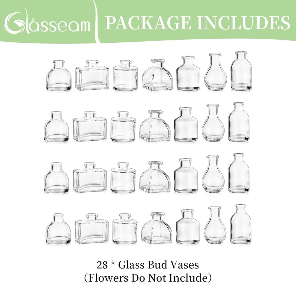 Glasseam Clear Glass Vases for Centerpieces: Mini Flower Vase Set 28Pcs Bud Vases in Bulk - Modern Small Vases for Home Room Wedding Party Dining Table Center Decor