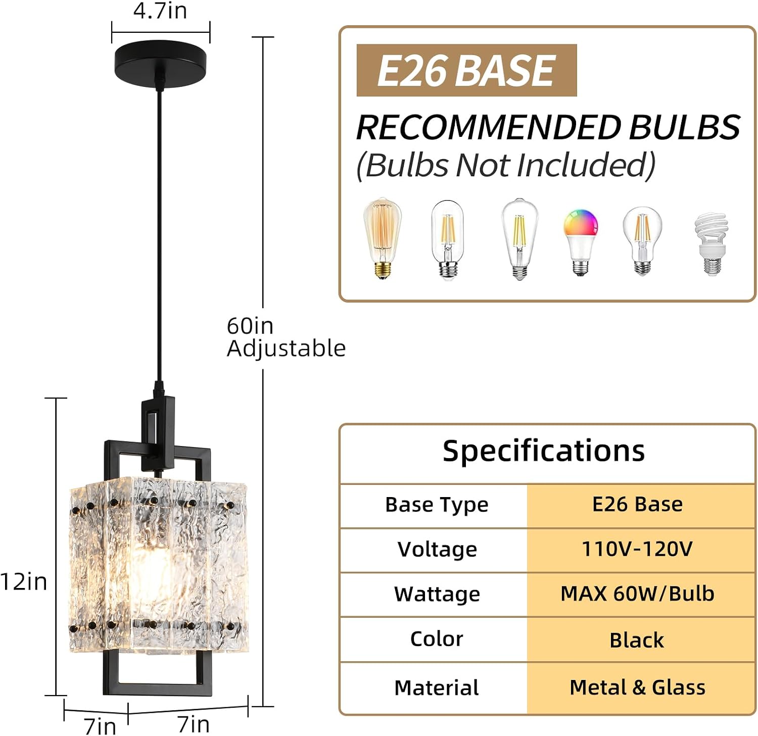 Modern Pendant Lights Kitchen Island 2 Pack Matte Black Pendant Lights Water Ripple Glass Square Pendant Lighting Over Island Hanging Pendant Light Fixtures for Kitchen Dining Room Hallway Foyer