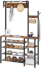 HOOBRO Hall Tree with Bench, Entryway Bench with Coat Rack, Shoe and Coat Rack for Entryway, Coat Rack with Shoe Storage and Reversible Storage Shelves, Rustic Brown BF105MT01