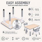 UNICOO Kids Table and Chairs Set, Height Adjustable Toddler Activity Table with 2 Chairs, Plastic Study Desk for Drawing, Crafts, Reading, Snack Time and Playroom, Ages 2-10