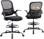 DUMOS Drafting Chair for Standing Desk, Counter Height Adjustable, Flip-up Arms, Ergonomic Mid Back Mesh Rolling Work 360° Swivel Office Computer Chairs with Wheels, for Bedroom Livingroom, Ink