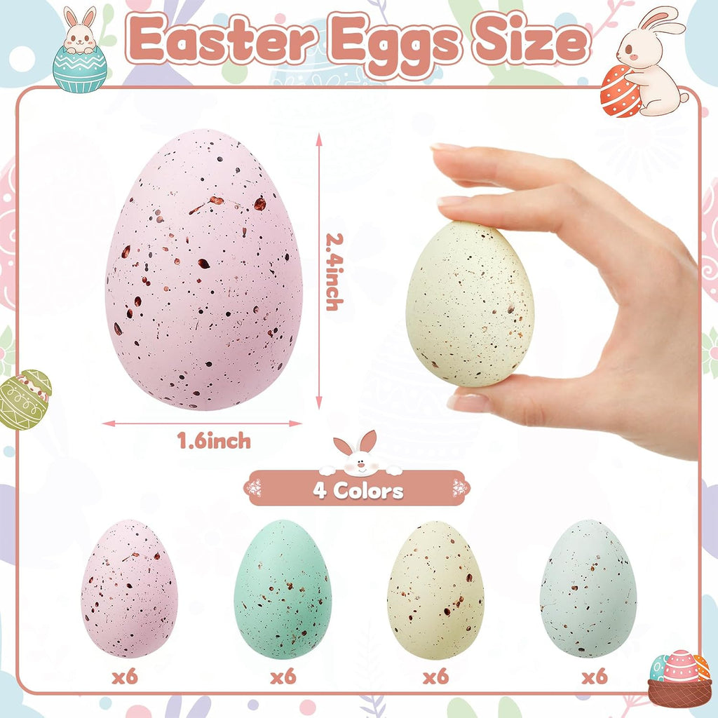 KJX 24 Pcs Plastic Speckled Easter Eggs, 2.4in 4 Colors Faux Pastel Speckled Eggs Bowl Vase Filler, Decorative Easter Eggs for Home Tables Centerpieces DIY Craft Spring Decor (Pastel)