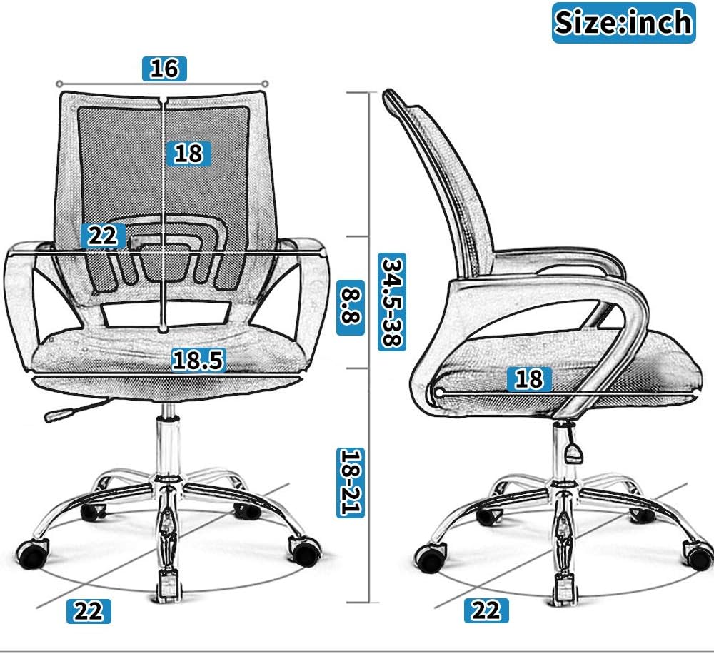 Office Chair Ergonomic Desk Chair with Lumbar Support & Armrest Height Adjustment Swivel Rolling Mid Back Breathable Mesh Chair PC Executive Works Task Computer Chair for Home Office, 2 Pack