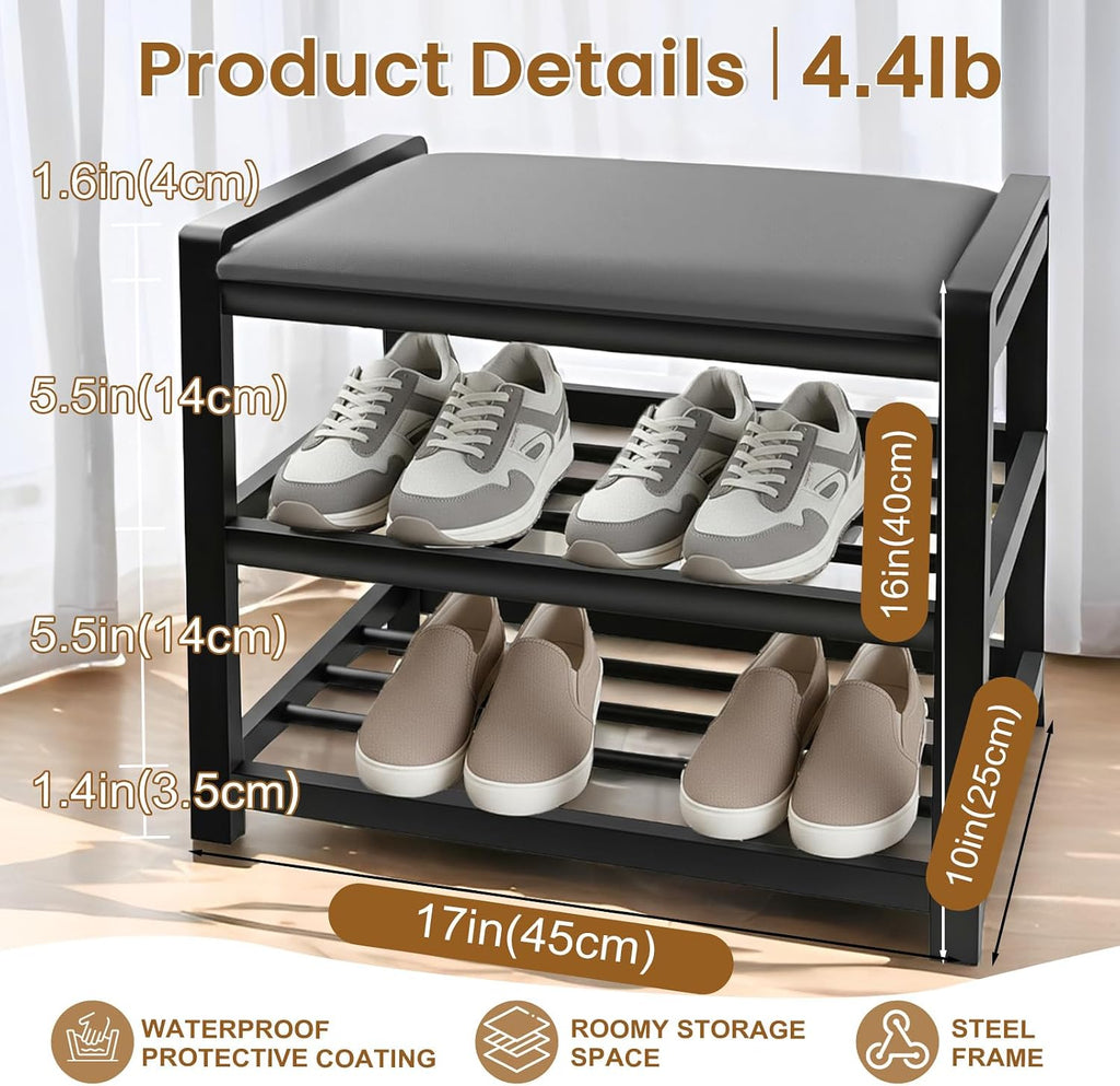Small Shoe Rack Bench, Shoe Storage Bench for Entryway, Stable Shoe Organizer for Entryway, Bench Seat Holds Up to 300 lb Storage Organizer, (17"x 10"x 16", L x W x H)
