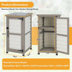 PetsCosset Small Outdoor Storage Cabinet, Wood & Plastic Potting Bench Table Tool Organizer for Patio Backyard Garden, Metal Top, Adjustable Shelf, Corner Storage for Narrow Spaces