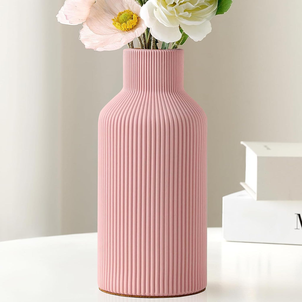 Mfacoy Ceramic Flower Vase, Minimalist Decor, Modern Home Decorative Vase, 8 in Small Pampas Grass Vases For Kitchen, Bedroom, Office, Living Room, Bathroom, Shelf Centerpiece Table Decorations (Pink)