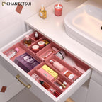 9 Pcs Stackable Drawer Organizer Trays Set, Multifunctional Stackable Storage Trays for Vanity, Bathroom, Kitchen, Desk Drawer Organizer Office. Plastic Drawer Organizers Available In 5 Colours, Rose