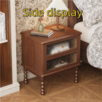 Vintage Wooden Nightstand Antique Bedside Table with 2 Floral Glass Drawers Mid-Century Modern Storage Cabinet End Table Creative idea(Black)
