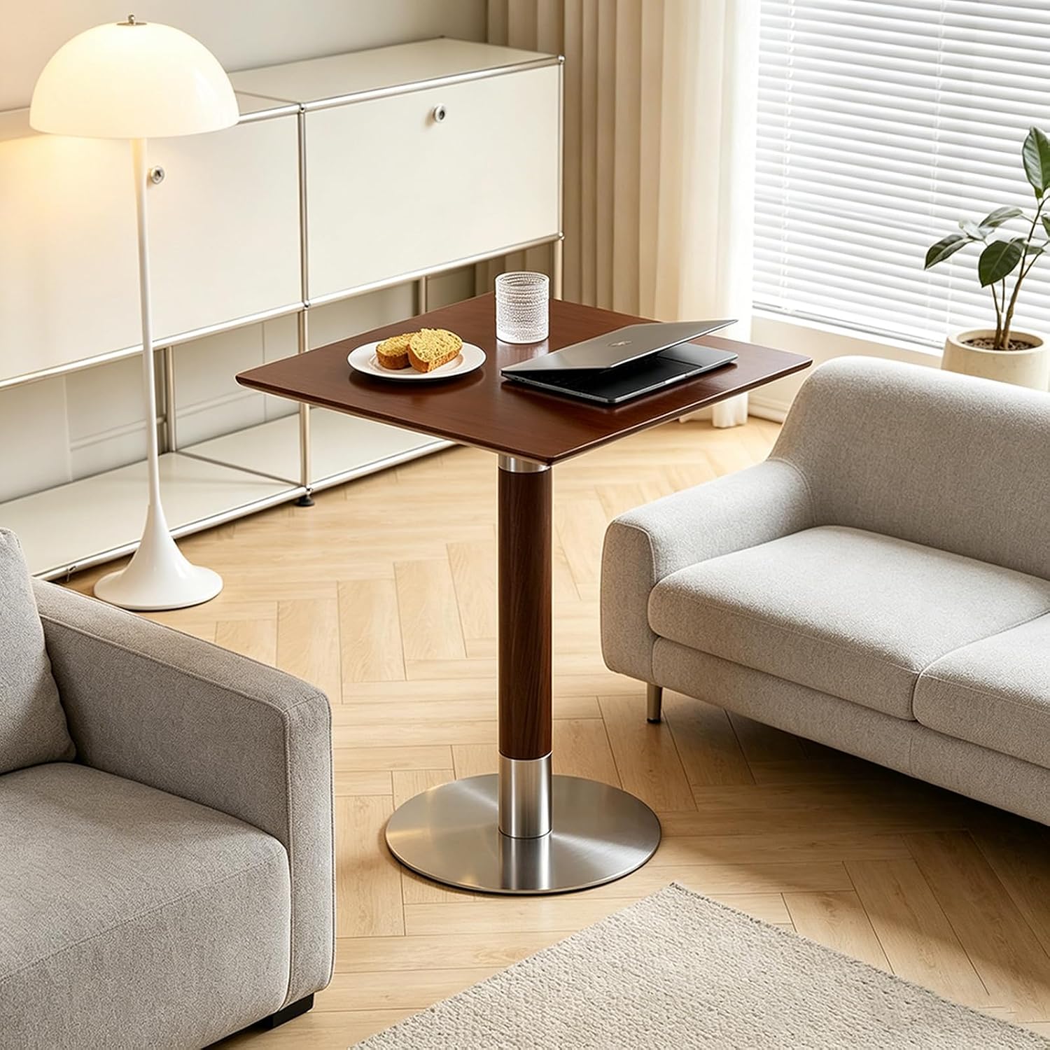 Wood Side Table, Modern Pedestal Accent Table Mid-Century Leisure Table for Home, Dining Room, Cafe(24" Square, Walnut)