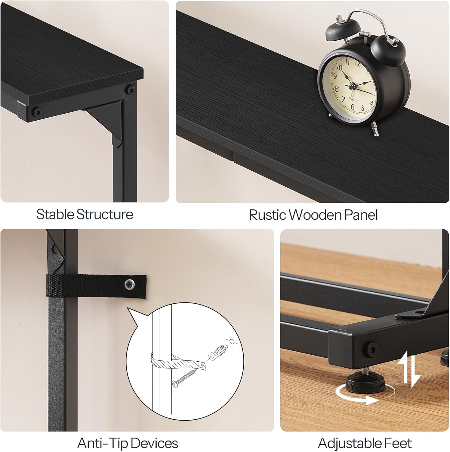 HOOBRO Narrow Console Table with Charging Station, Adjustable Height Sofa Table (25''-32.9''), Slim Behind Couch Table for Small Spaces, Entryway, Living Room, 39.4" Black BB95UXG01