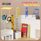 JOYMOR Kids Folding Table and Chairs Set, 3-Piece Metal Frame Activity Set with Easy-Fold Design for Playroom & Classroom (Multicolor)