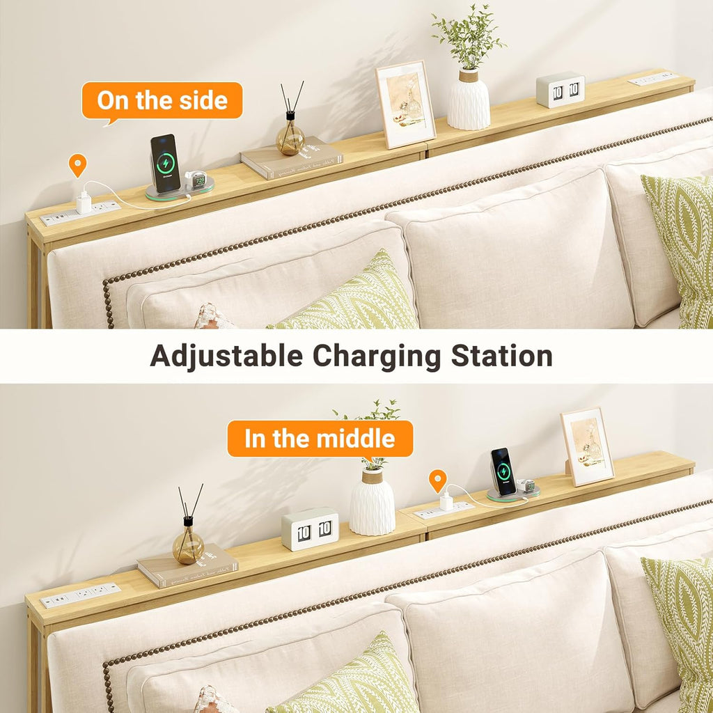 ELYKEN Bamboo Narrow Console Table with Charging Station, 2 Pack Slim Sofa Table Behind Couch, Entryway Table with Outlets for Living Room, Hallway, 5.9 x 39.4 x 31.1in, Natural