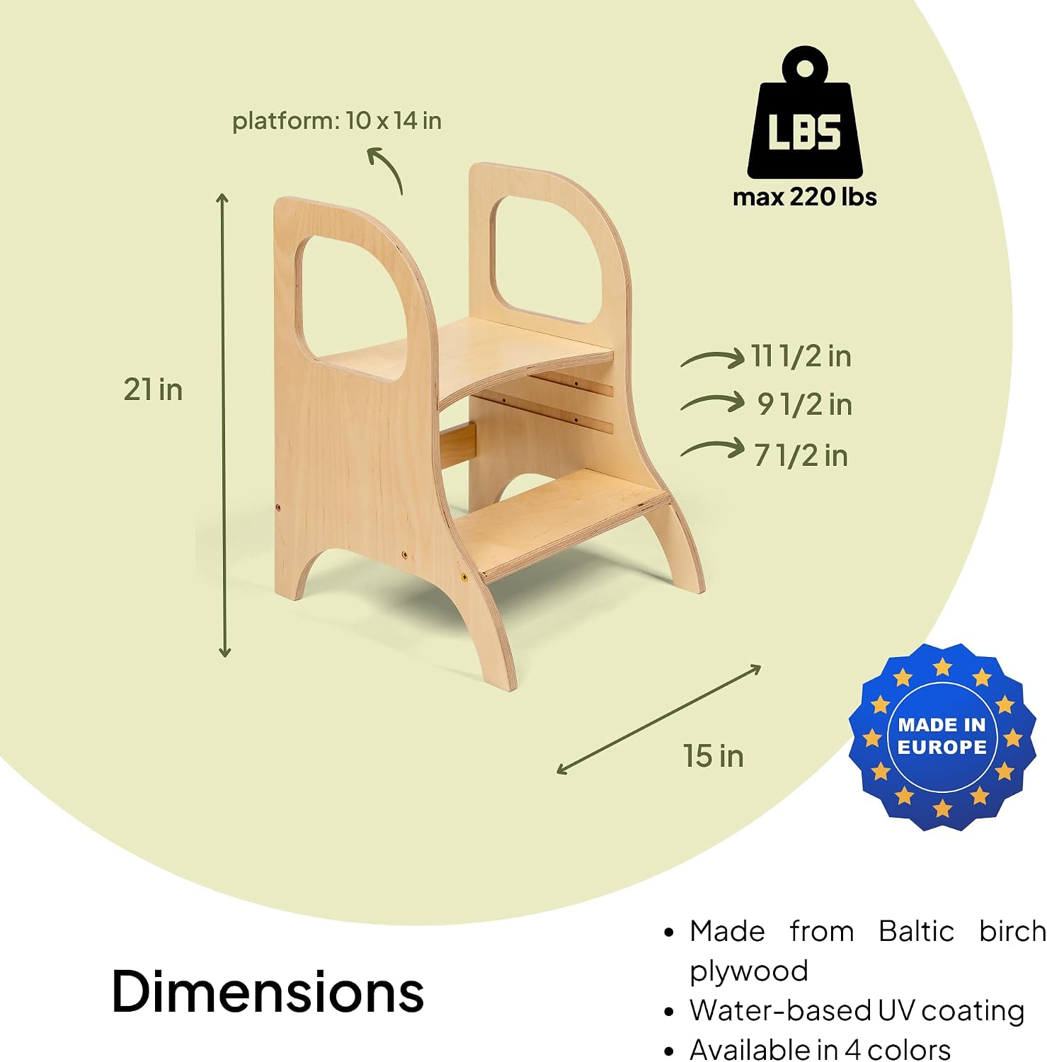 Ette Tete MIIMO • Adjustable Height Toodler Step Stool • Potty Training Toilet Stool (Wooden)
