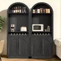 79" Arched Display Cabinet with LED Lighting & Built-In Outlets, 2-Piece Coffee Bar Station with Wine Drawer, Stemware Rack and Adjustable Shelves for Kitchen, Dining Area, Lounge, Black Grey