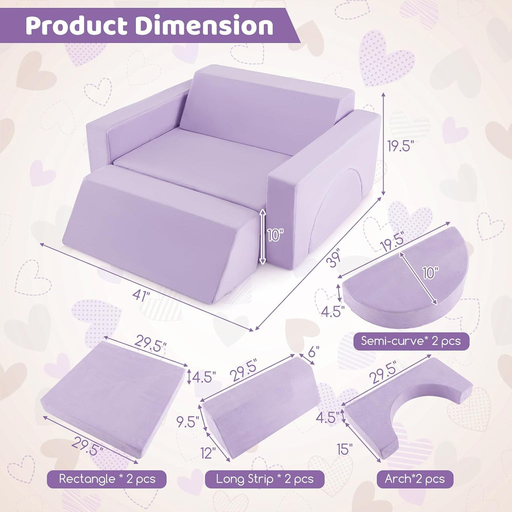 INFANS Mondular Kids Play Couch, 8PCS Toddler Sectional Sofa Building Fort for Bedroom Playroom, Imaginative Convertible Floor Cushion, Foam Set for Boys Girls