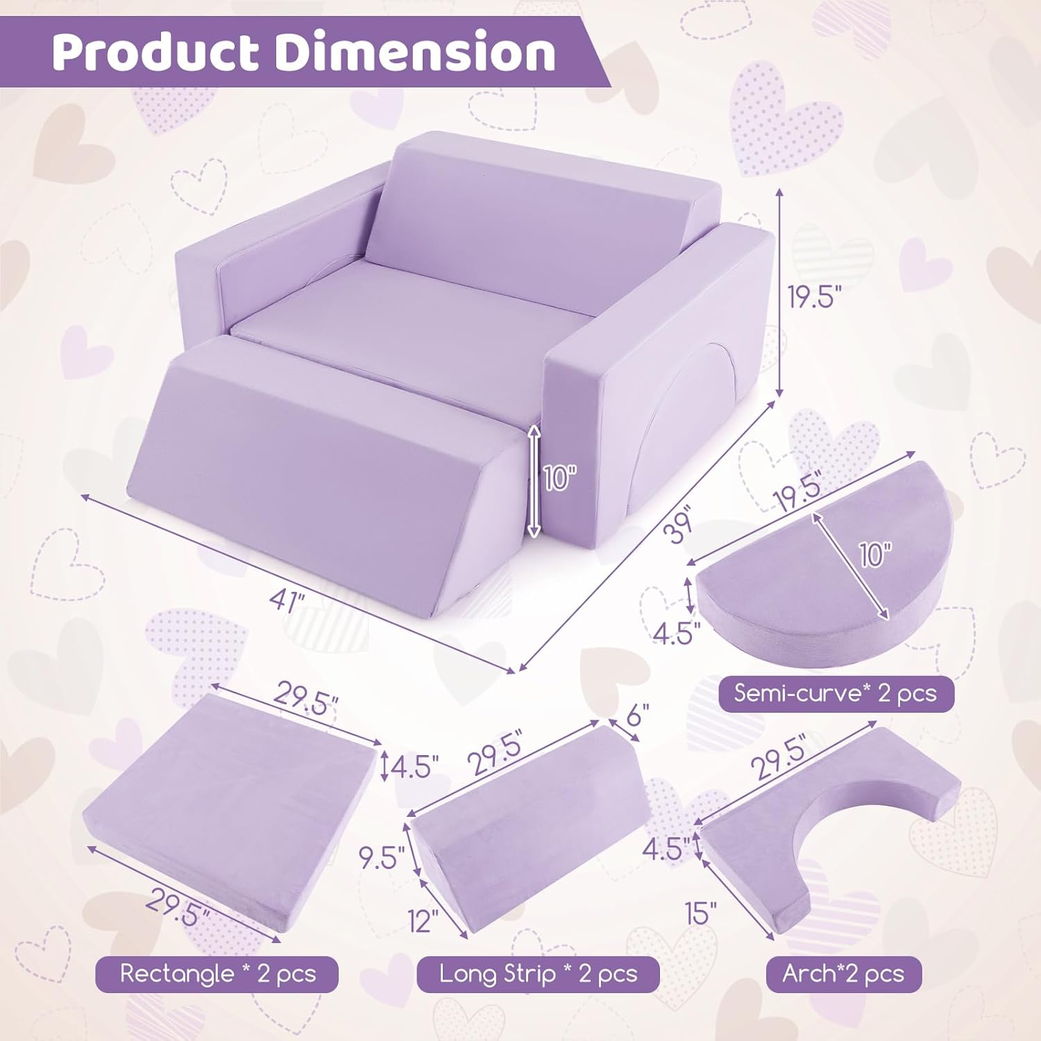INFANS Mondular Kids Play Couch, 8PCS Toddler Sectional Sofa Building Fort for Bedroom Playroom, Imaginative Convertible Floor Cushion, Foam Set for Boys Girls