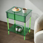 3 Tier Side Table, Acrylic End Table with Storage Shelf, Floorstanding Nightstand for Small Space, Bedside Table, Console Table for Bedroom, Living Room, Office(Green)