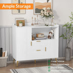 Modern White Sideboard Buffet Cabinet - 40" Wooden Storage, 2 Drawers, 2 Doors, Multi-Functional, Living Room Stand