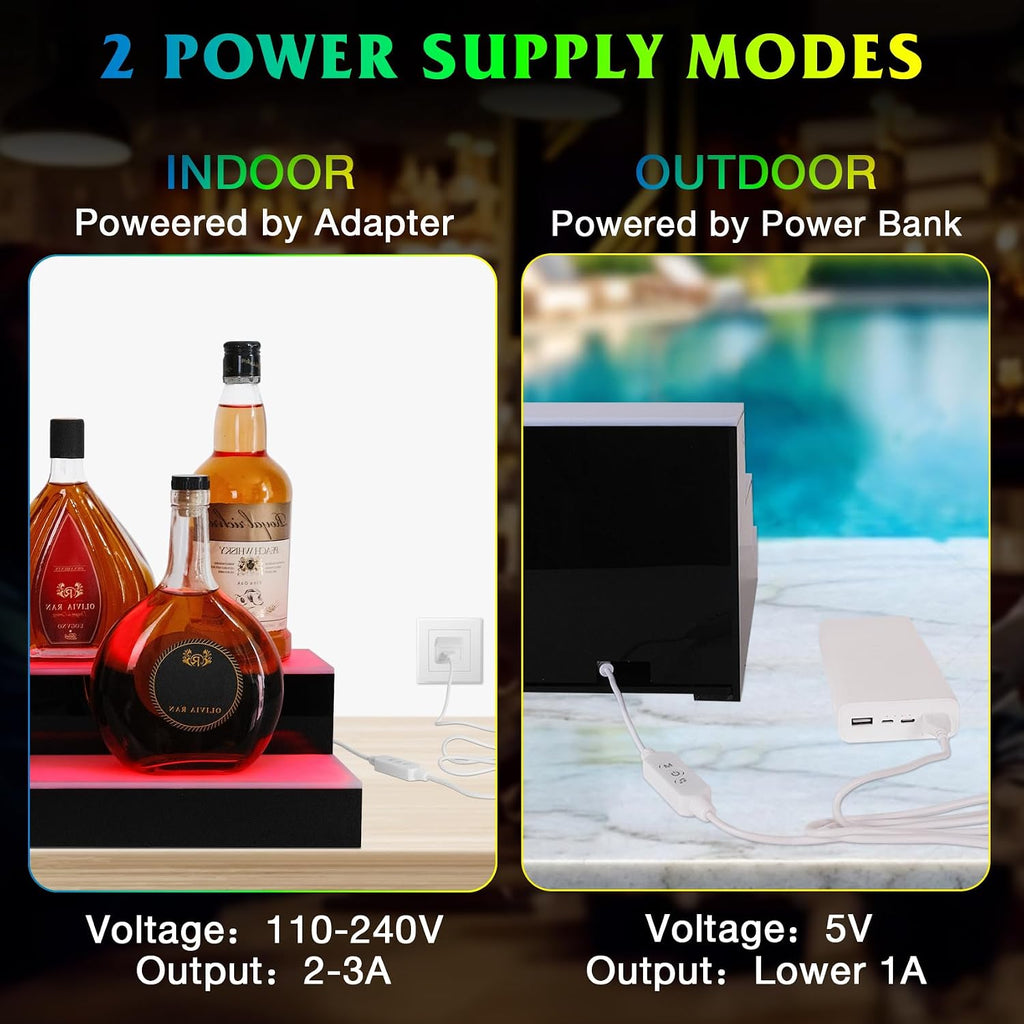 LED Lighted Liquor Bottle Display Shelf, 2 Tiers 30 Inch Bar Bottle Display Shelf with Remote and App Control for Home Bar Party Whiskey Wine Coffee Syrup Water Bottles Display