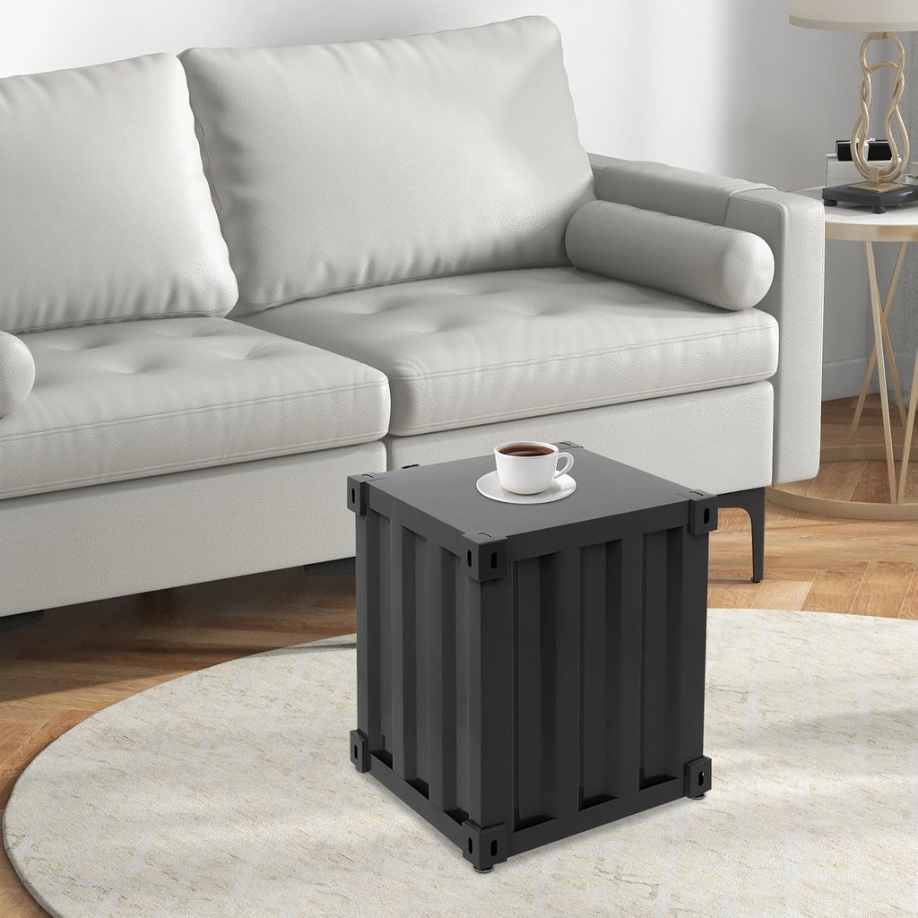 Industrial Style Side Table, Multifunctional Container Cabinet Style Side Table, Up to 22.05lbs, Practical Iron Bedside Tables for Bedroom Living Room Office (Black)