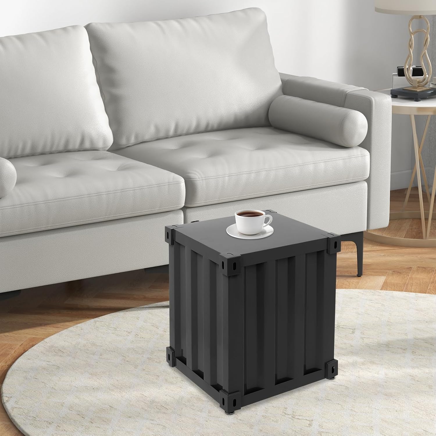 Industrial Style Side Table, Multifunctional Container Cabinet Style Side Table, Up to 22.05lbs, Practical Iron Bedside Tables for Bedroom Living Room Office (Black)
