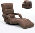 360° Swivel Floor Gaming Chair with Adjustable Footrest, 14-Position Folding Floor Lounger Sofa with Armrests, Reclining Floor Chair for Adults, Reading, Gaming & Relaxing (Brown)