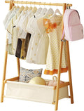 Dress Up Rack - Clothing Rack with Storage Box, Dress Up Storage, Small Foldable Bamboo Garment Stand with Hanging Rods, Dress Up Holder