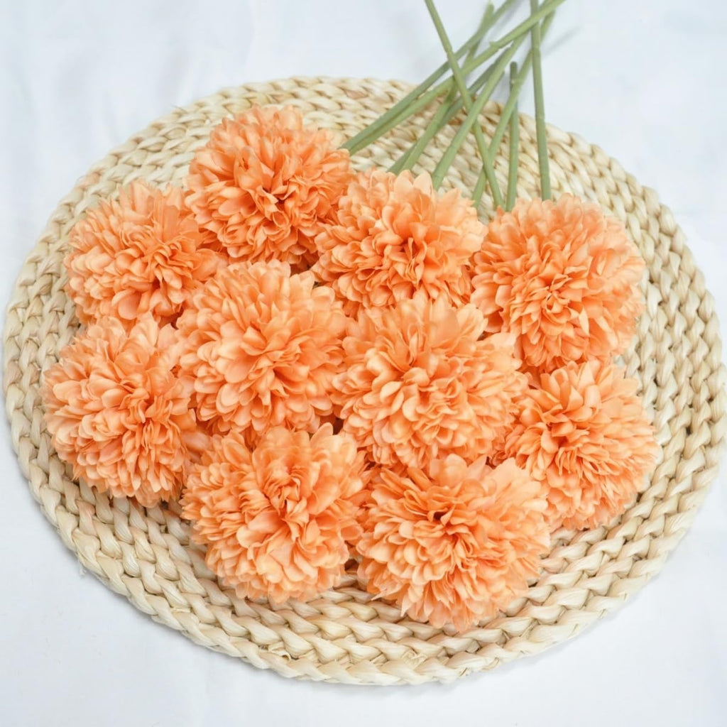 Artificial Flowers Chrysanthemum Ball Flowers 10pcs Bouquet for Autumn for Important People Glorious Moral for Home Office Coffee House Deco Parties and Wedding(Orange)
