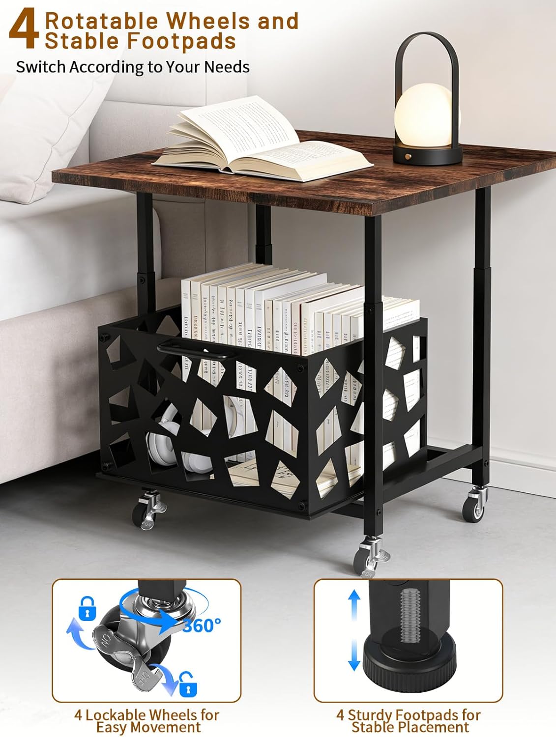 Mini Fridge Stand with Storage Basket 19.7", Beverage Refrigerator Stand with Wheels, Adjustable Height Mini Fridge Cabinet, Heavy Duty Fridge Table for Dorm, Office, Apartment, Kitchen (Brown)