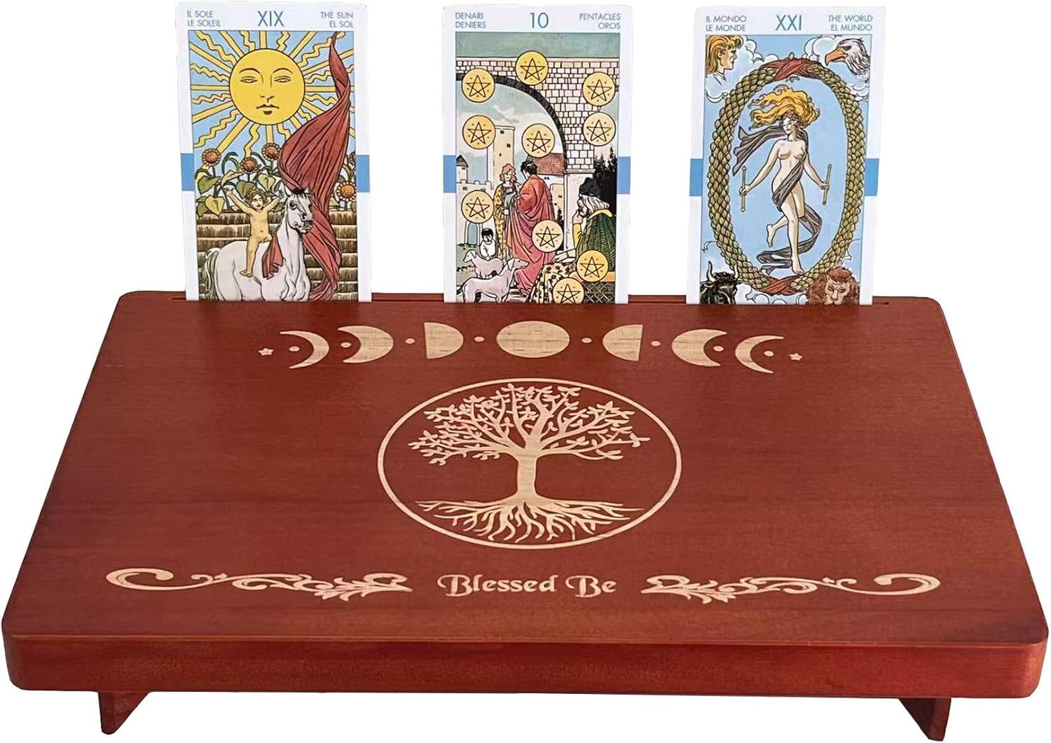 Altar Table, Tarot Card Holder, Meditation Table, Small Altar Table, Wooden Witch Altar, Wiccan Alter Table, Buddhist Shrine, Engraved Moon Phase and The Tree of Life on Table Top, 12 × 8 inches