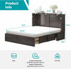 BALUS Queen Murphy Bed, Murphy Cabinet Bed with Tri-Fold Mattress & Storage Drawer, Guest Beds Space Saving Adult Cabinet Murphy Beds with USB Charging Ports for Guest Room Bedroom, Grey