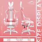 Ferghana Kawaii Bunny Ears Gaming Chair, Cute Gamer Chair with Footrest and Massage, Leather Ergonomic Computer Game Chair for Girls Adults Teens Kids Pink