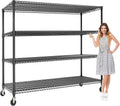 4-Tiers Storage Shelves 73" H Heavy Duty Metal Shelving with Wheels, 2640LBS Load Wire Shelving Rack Garage Shelves for Pantry Kitchen Industrial Warehouse Office, 59" W x 23.9" D
