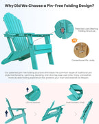 Folding Adirondack Chair with Dual Cup Holders Set of 2, Ergonomic High Back Fire Pit Chair,HDPE All-Weather Outdoor Patio Chair for Garden, Deck,Aruba Blue