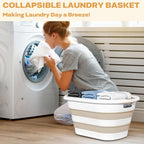 OOAMBB 43L(11.5Gallon) Collapsible Laundry Baskets plastic, Pop Up Laundry hamper/Storage Container, Foldable Laundry Basket with Large Capacity,Sturdy,Space Saver (Beige, 2 Packs)