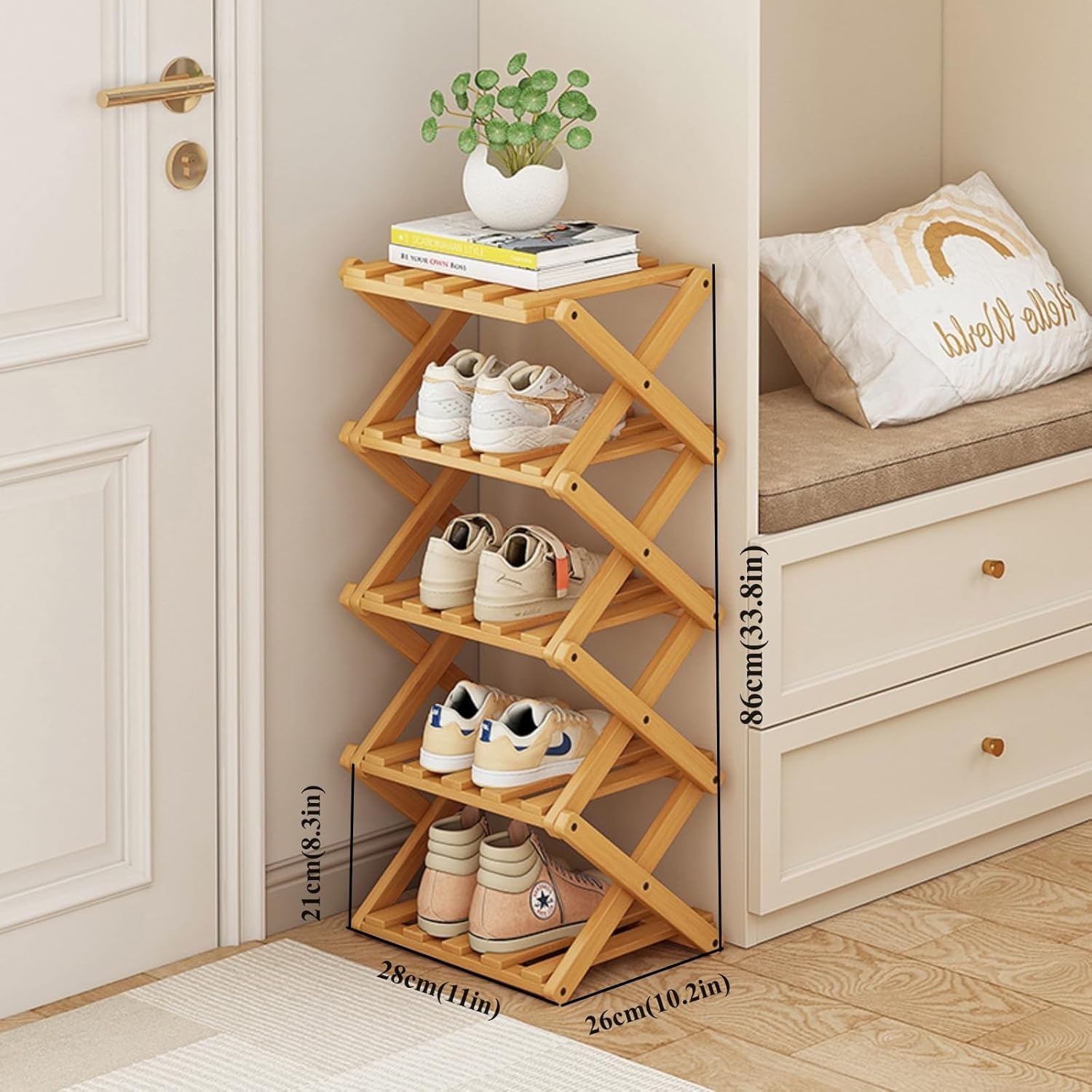 Vertical Shoe Rack Small Narrow Shoe Racks 5-Tiers Folding Shoe Storage Rack No Installation Shoes Organizer Shelf Standing Shoe Rack for Entryway Hallway Corridor Room Corner Storage
