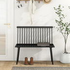 Giantex Dining Bench with Back, Black Windsor Bench with Spindle Back & Anti-Slip Foot Pads, Farmhouse Rubber Wood Dining Bench, Indoor Wooden Entryway Bench for Living Room, Dining Room, Hallway