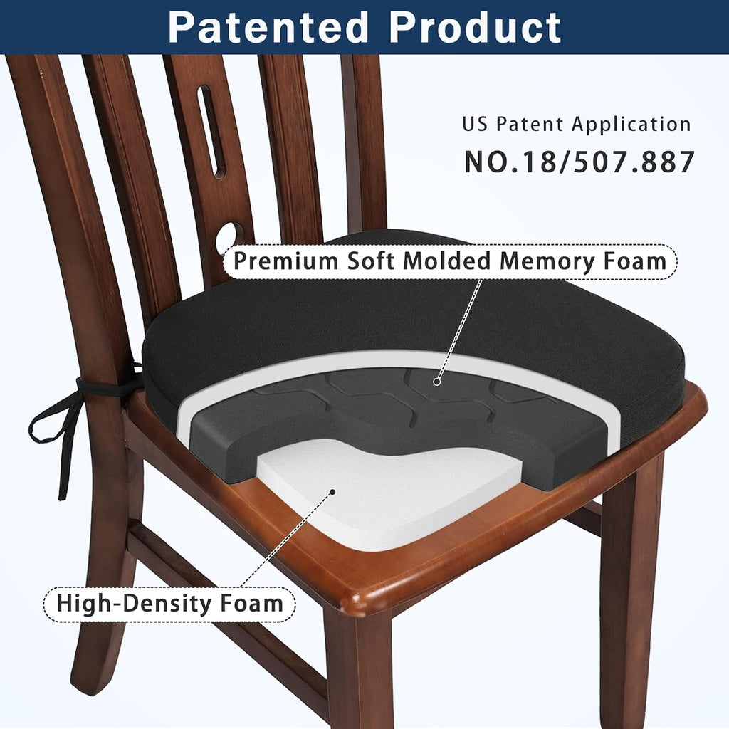 GOFORIT Dining Chairs Cushions, Memory Foam Kitchen Chair Pads with Ties and Washable Cover, Seat Cushions for Indoor Dining Room, 16.5'' x 16'', Set of 4, Black