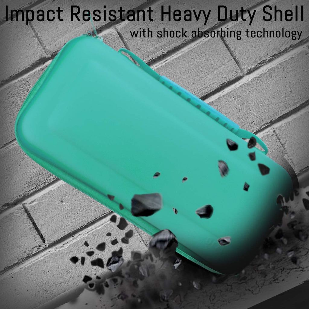 Orzly Turquoise Carry Case for Switch Lite - Portable Travel Case with Game Storage & Accessories - Gift Box Edition