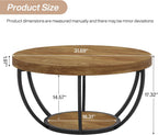 Tribesigns Round Coffee Table, 31.7" Wooden 2-Tier Circle Coffee Table with Storage Shelves, Modern Accent Cocktail Table Center Table for Living Room, Natural Wood Brown