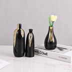 LCCCK Black and Gold Mini Ceramic Vase Set of 3, Small Ceramic Vase Set for Decorative, Bud Vases for Centerpieces Nightstand Kitchen, Boho Farmhouse Home Coffee Table Tray Decor
